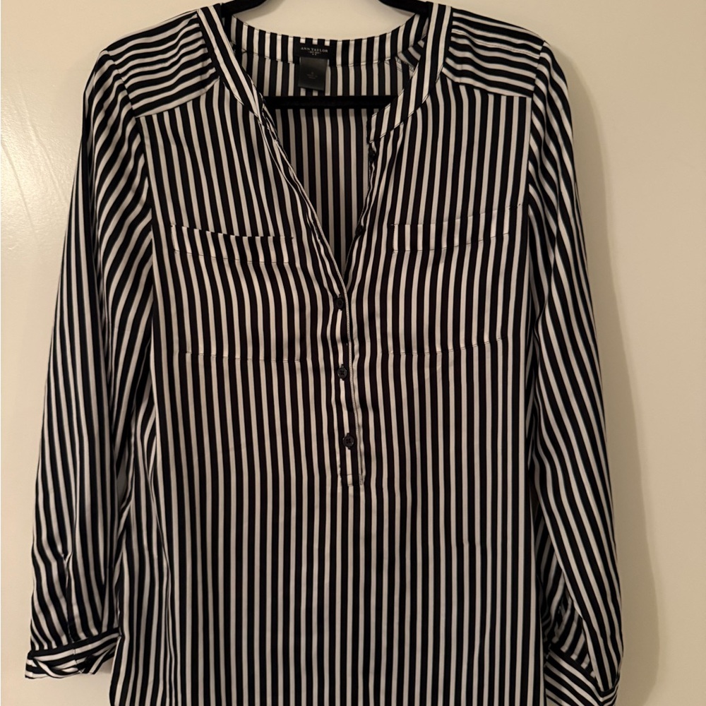 Ann Taylor Black and White Striped Blouse